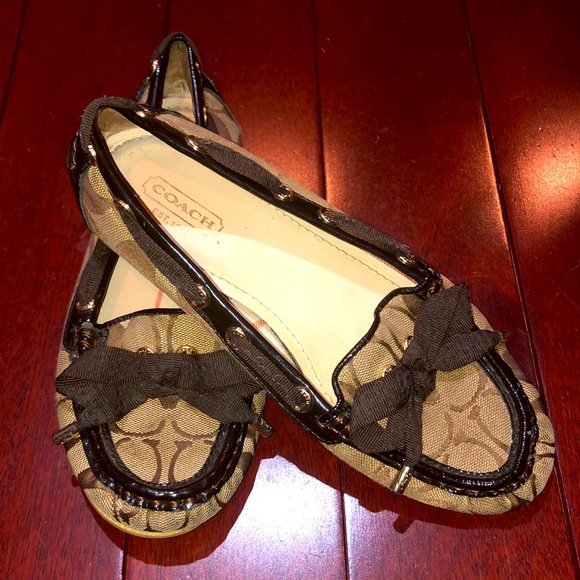 Coach Carisa Brown monogram patent flat loafer signature C pattern grosgrain - Picture 4 of 8